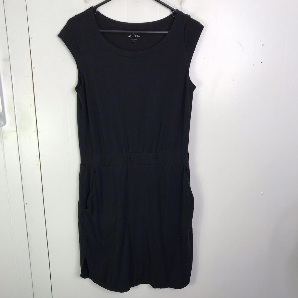 Athleta Dress Womens S Redondo Cap Sleeve Elastic Waist Pockets Athleisure Black